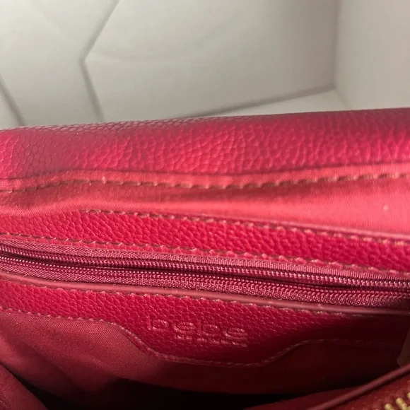 Bebe Red Studded Logo Chain Shoulder Bag Gold Hardware Flap Crossbody Purse - Picture 8 of 12